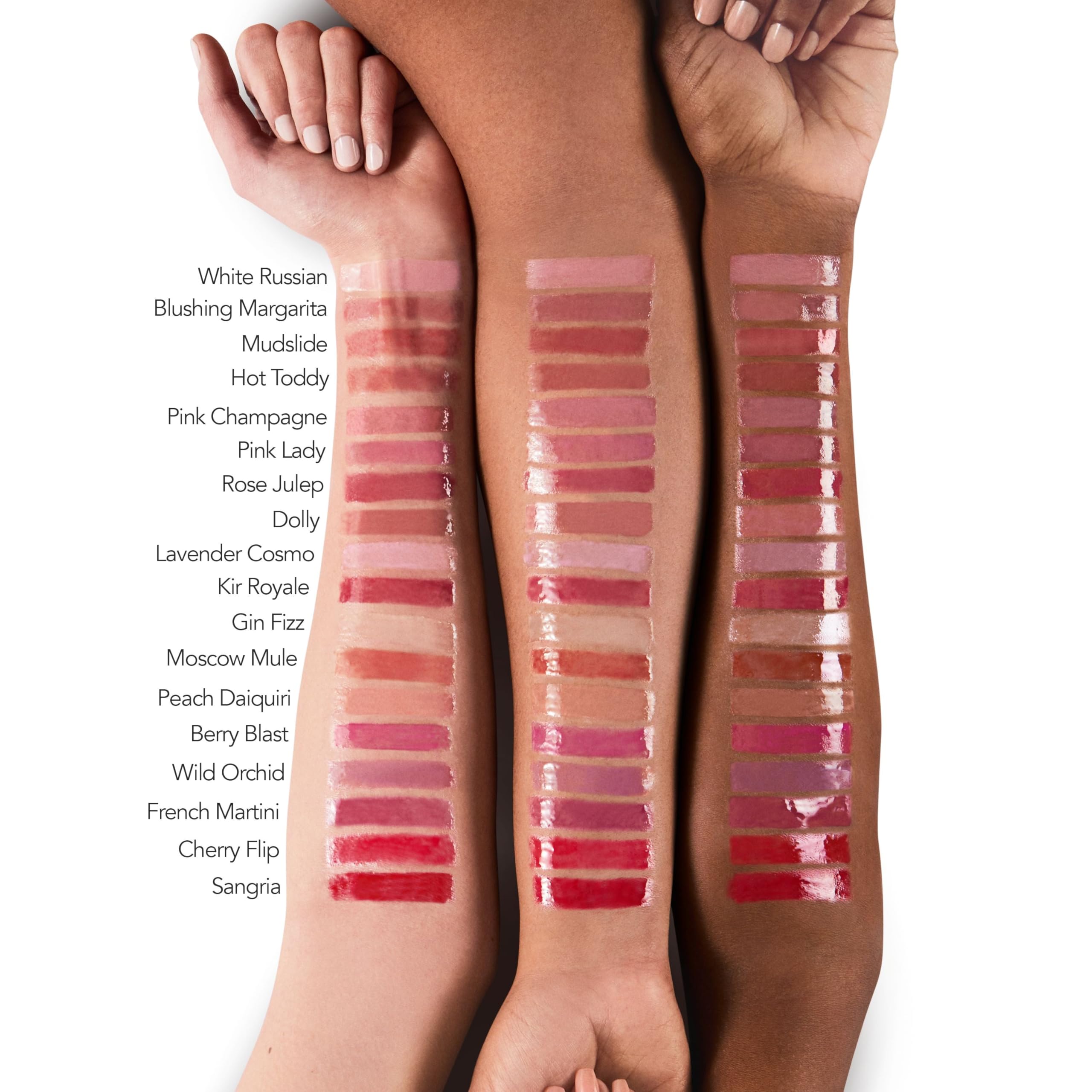Buxom Dolly swatches on skin showing shade payoff and buildable coverage