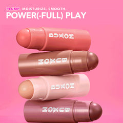 BUXOM First Crush applied on lips demonstrating custom rosy tint and subtle plumping effect