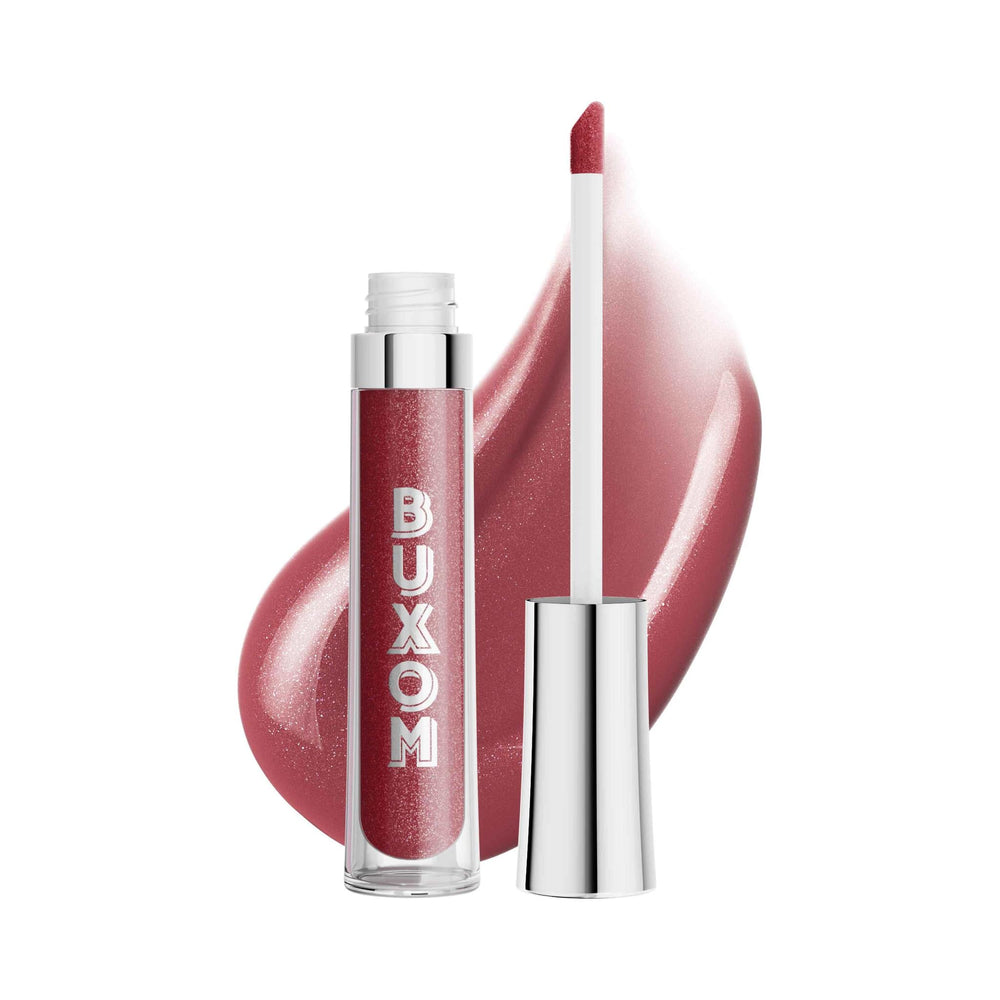 BUXOM Gabby front packaging showing glossy tube and label benefit boost