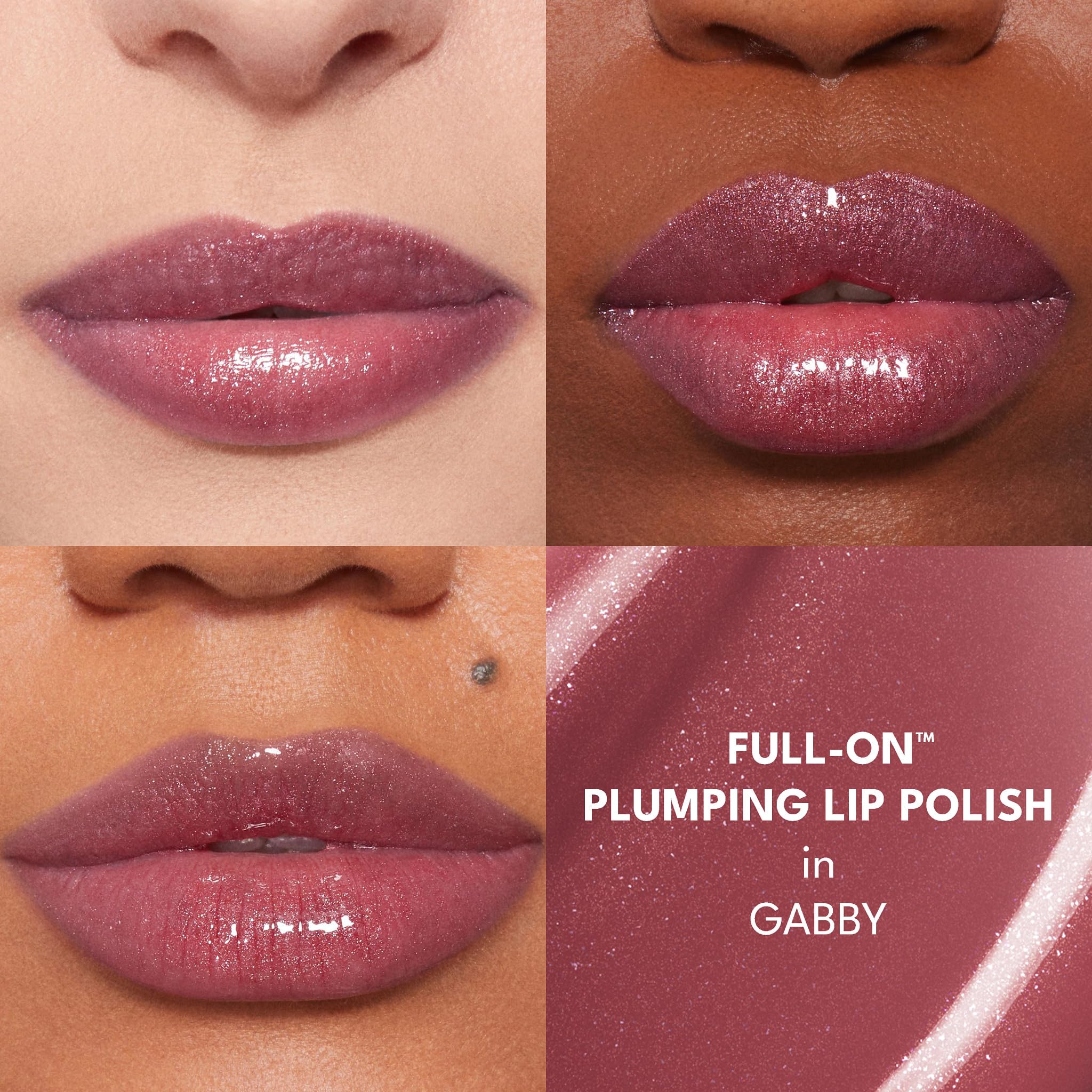 BUXOM Gabby gloss texture closeup highlighting shimmer and smooth finish