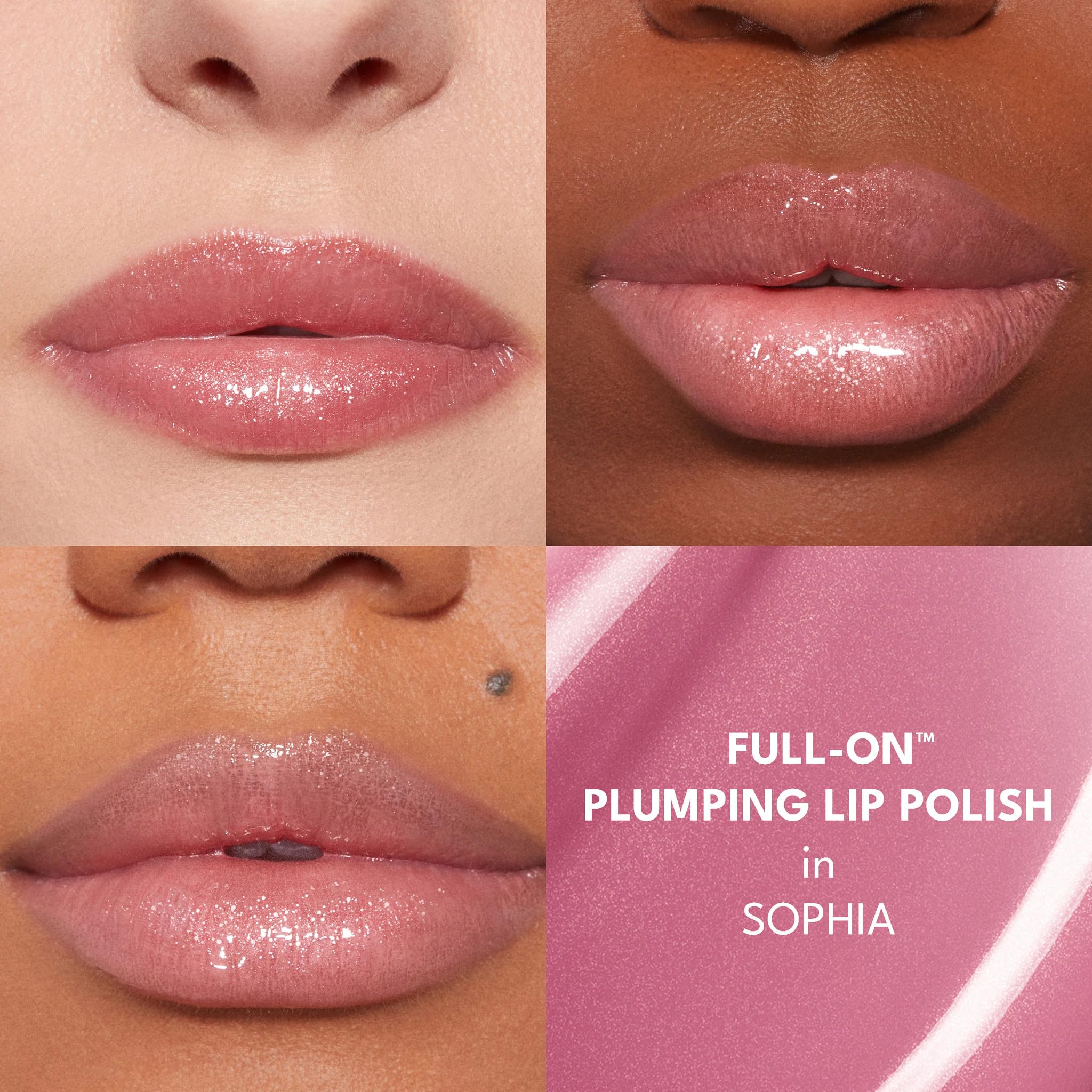 Buxom SOPHIA texture swirl showing glossy formula and moisturizing glow