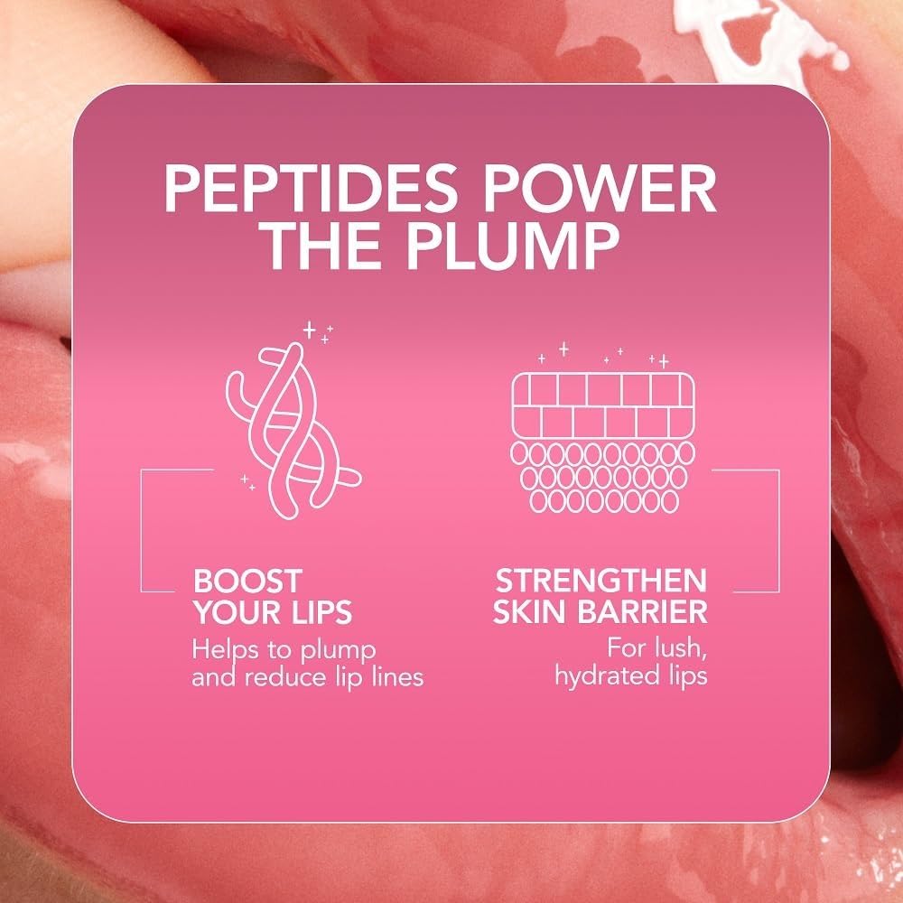 Buxom clear serum layered over lipstick adding clinical plumping shine