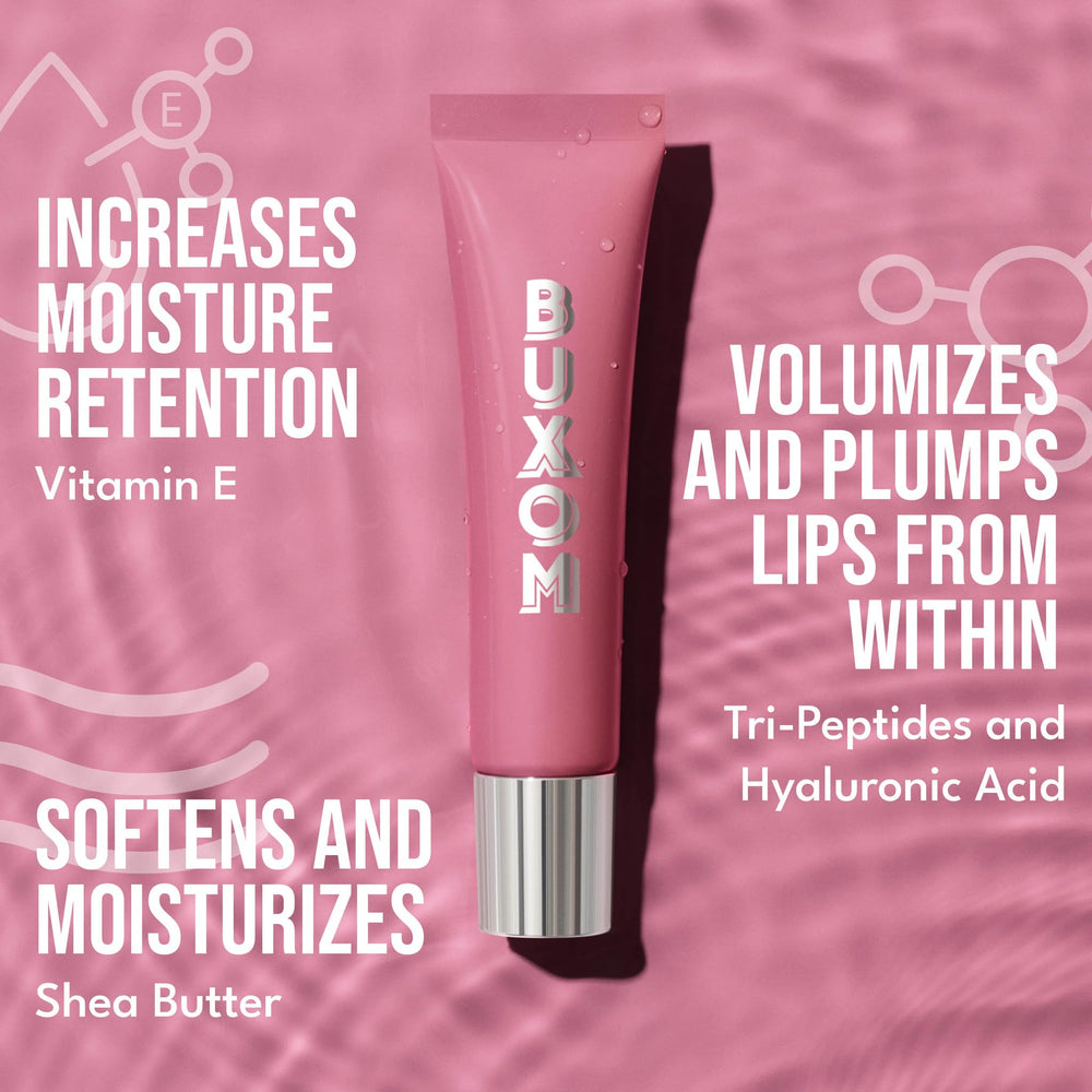 BUXOM peptide complex close-up highlighting nourishing ingredients for smoother lips