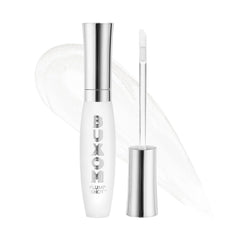 Buxom front packaging of clear peptide lip serum showing compact glossy tube and label benefit