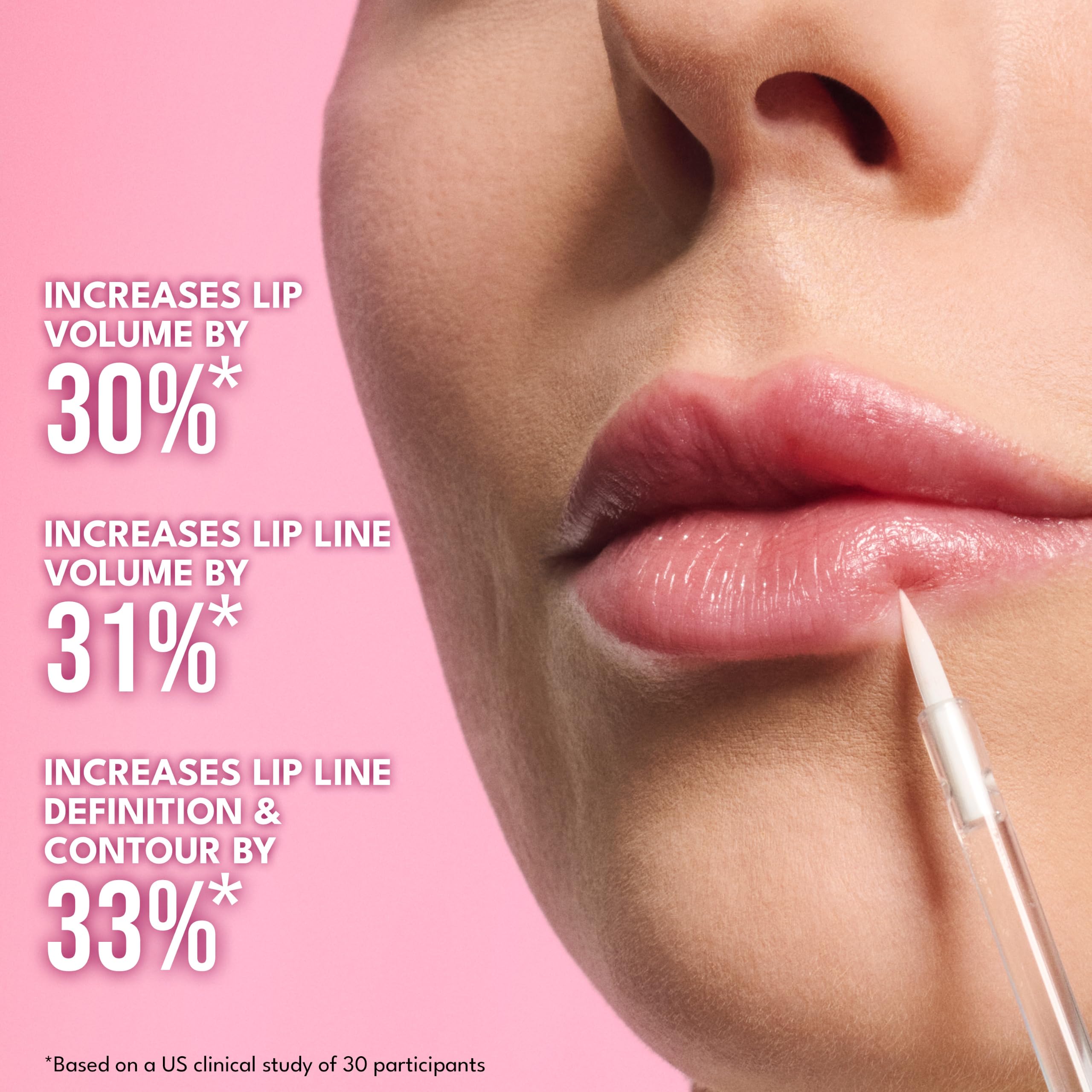 Buxom close-up of needle-nose tip applicator delivering precise gel for sharp definition
