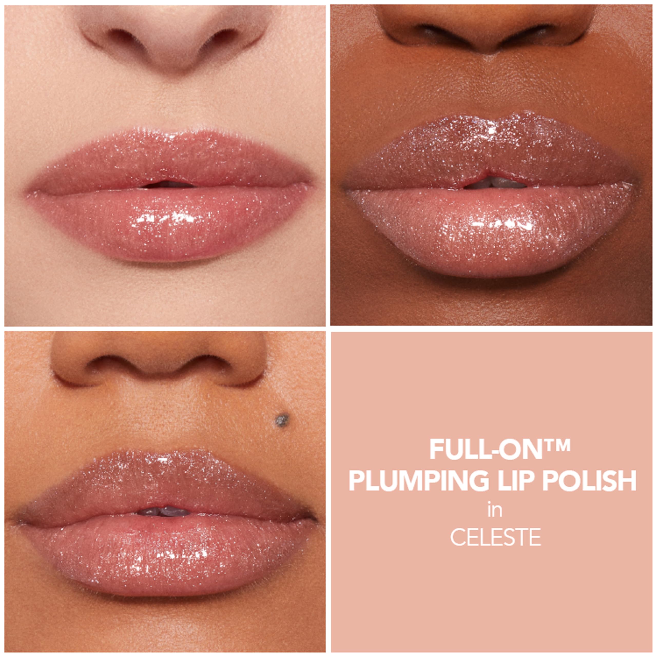 BUXOM product texture swatches on skin showing hydration and gloss
