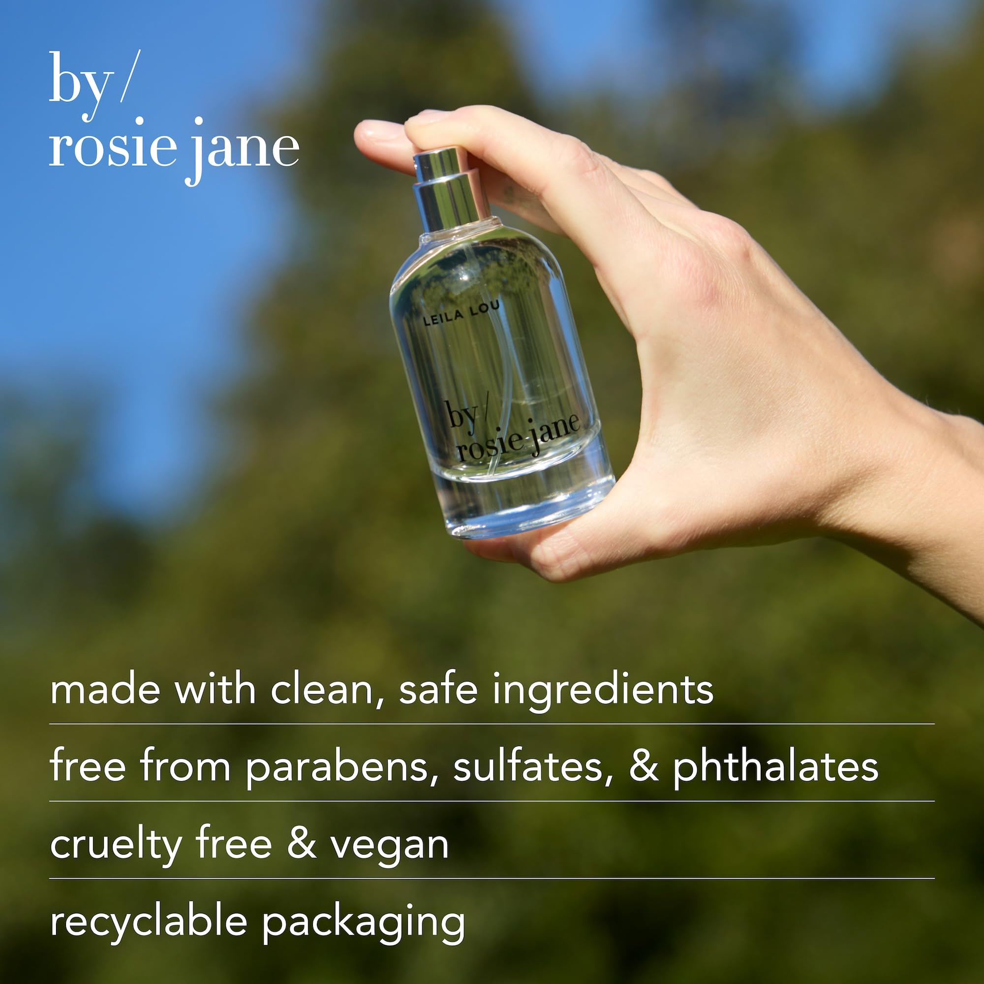 By Rosie Jane label detail with ingredient list visible to show clean formulation