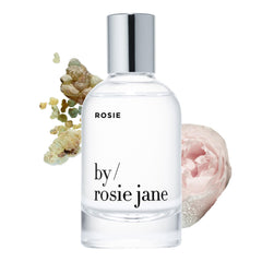 By Rosie Jane bottle front view showing clean perfume and elegant design benefit: recognizable branding
