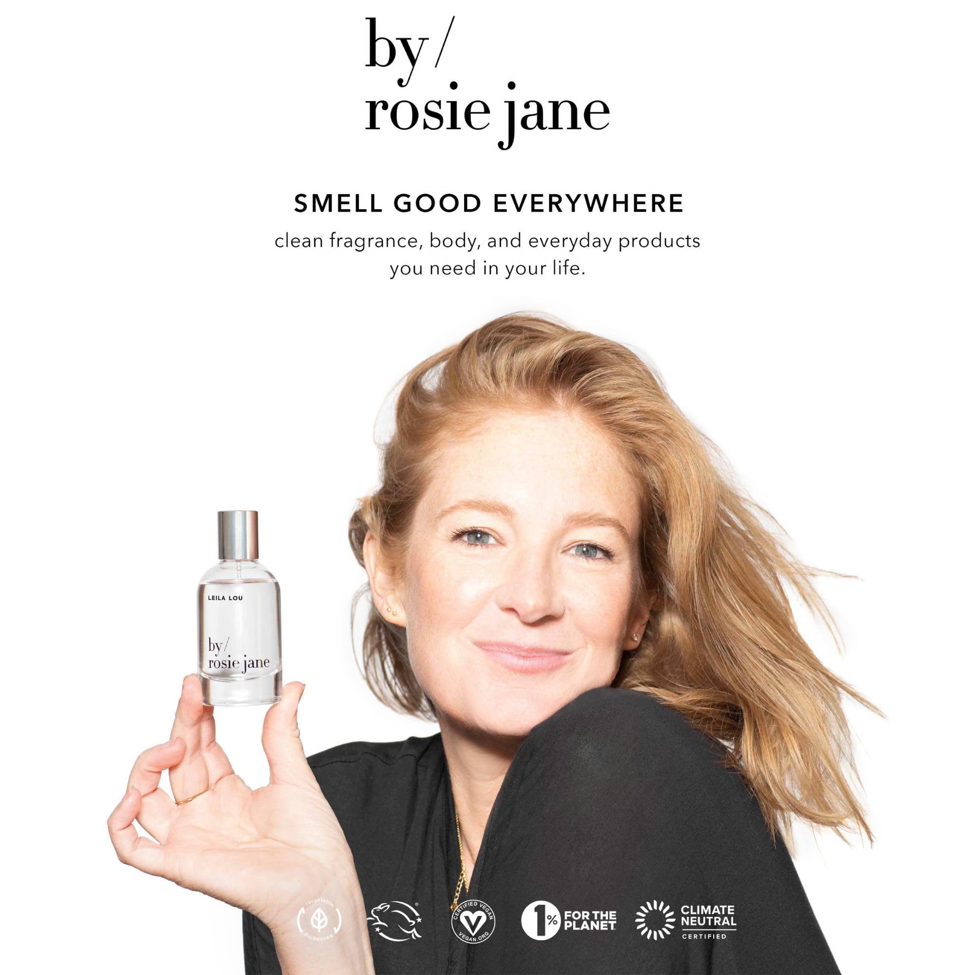 By Rosie Jane bottle on dressing table with accessories showing everyday lifestyle benefit of versatility