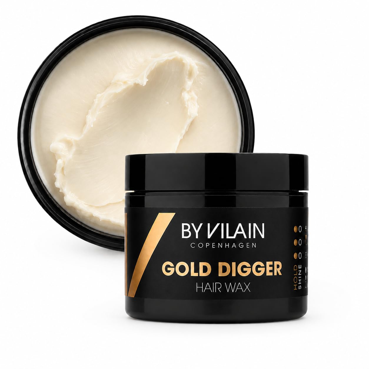 By Vilain jar front view showing clean matte packaging and strong hold benefit