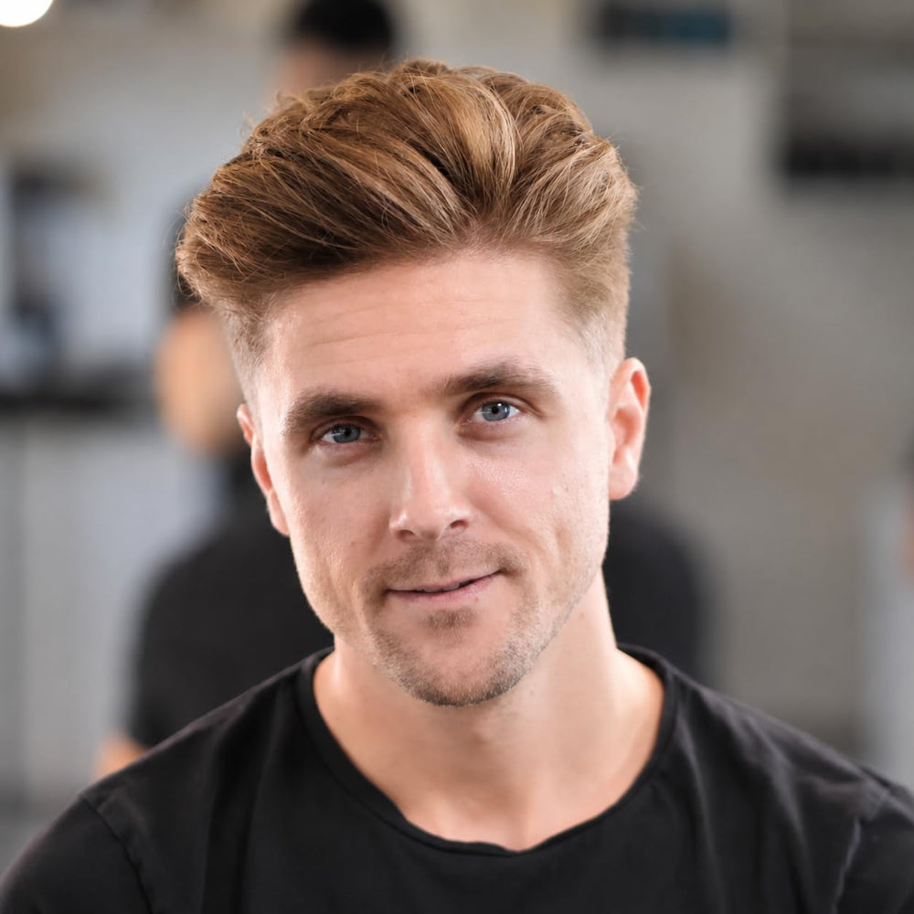By Vilain styled slicked-back hair demonstrating long-lasting matte hold