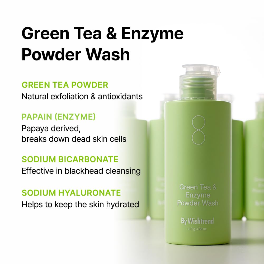 BY WISHTREND label detail highlighting green tea and papain ingredients