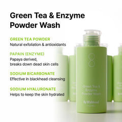 BY WISHTREND label detail highlighting green tea and papain ingredients