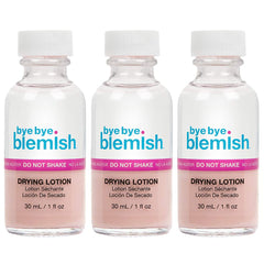 Bye Bye Blemish front packaging showing three 1oz bottles for quick spot treatment