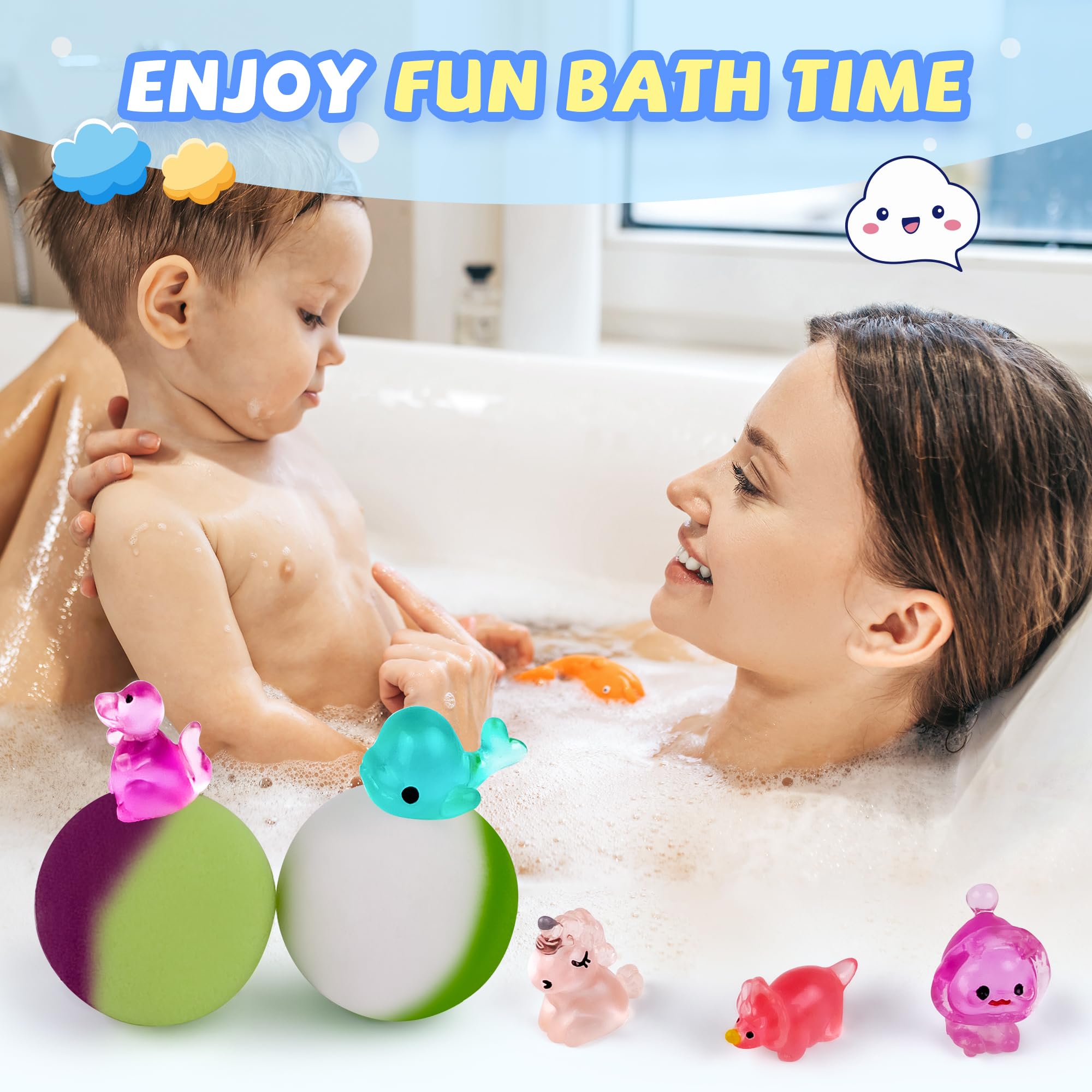 BYGGVIR assortment of sea animal surprise toys revealed from inside bath bombs