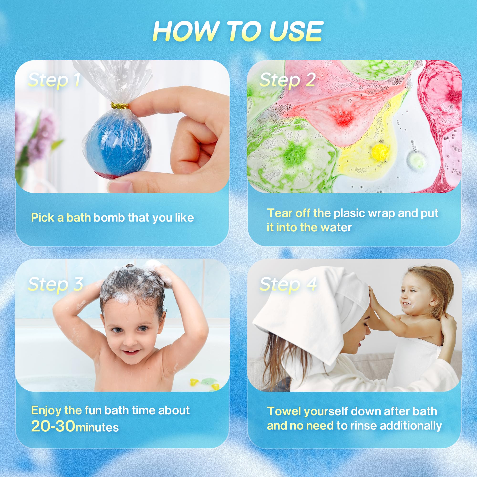 BYGGVIR bath bomb held in child’s hand to show scale and safety of size