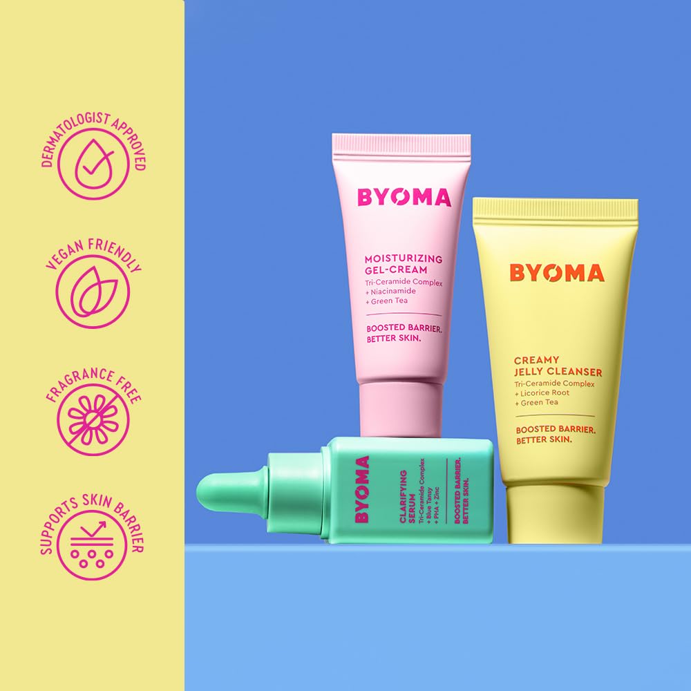 BYOMA minis arranged on bathroom counter illustrating daily routine ease