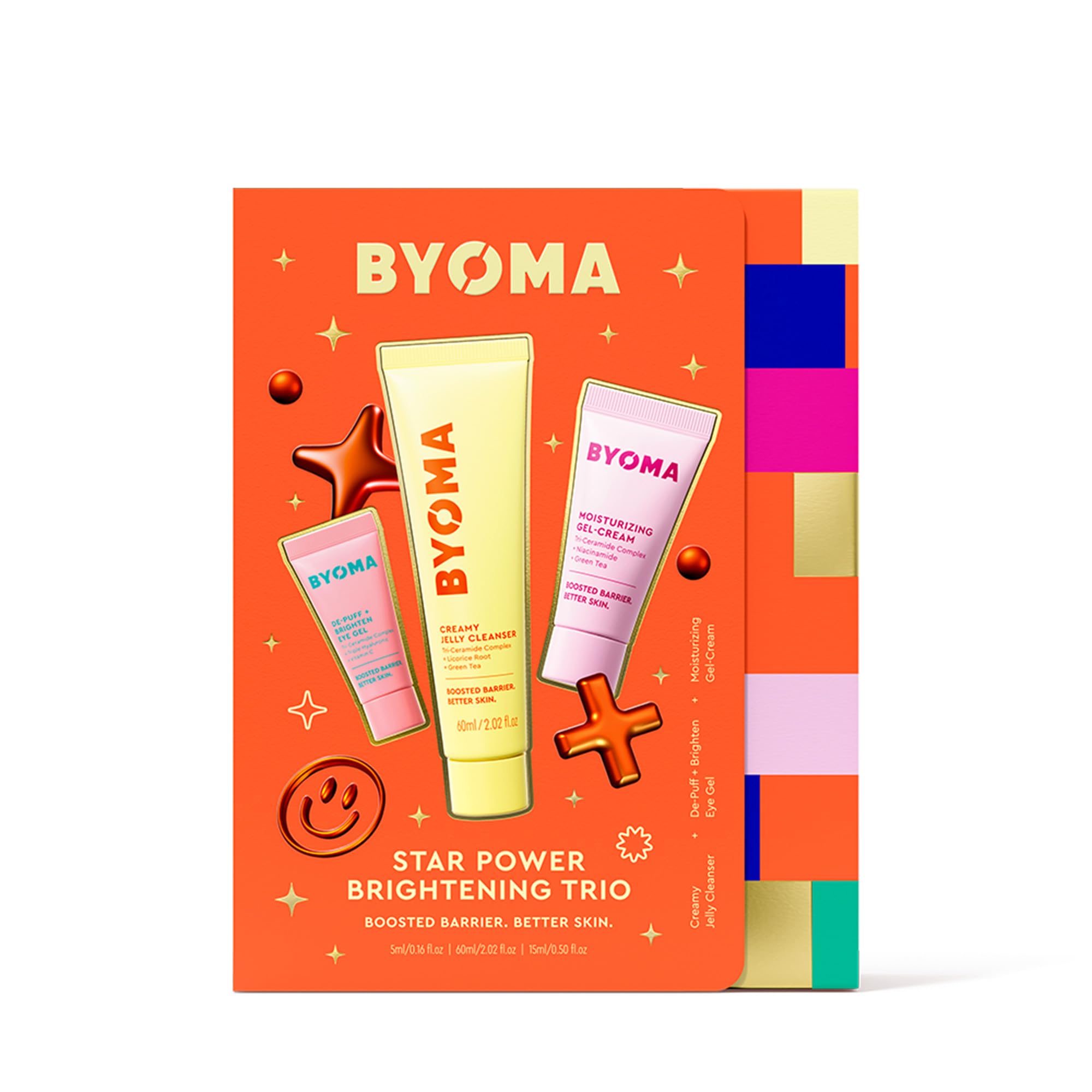 BYOMA front packaging showing trio set, ideal travel skincare