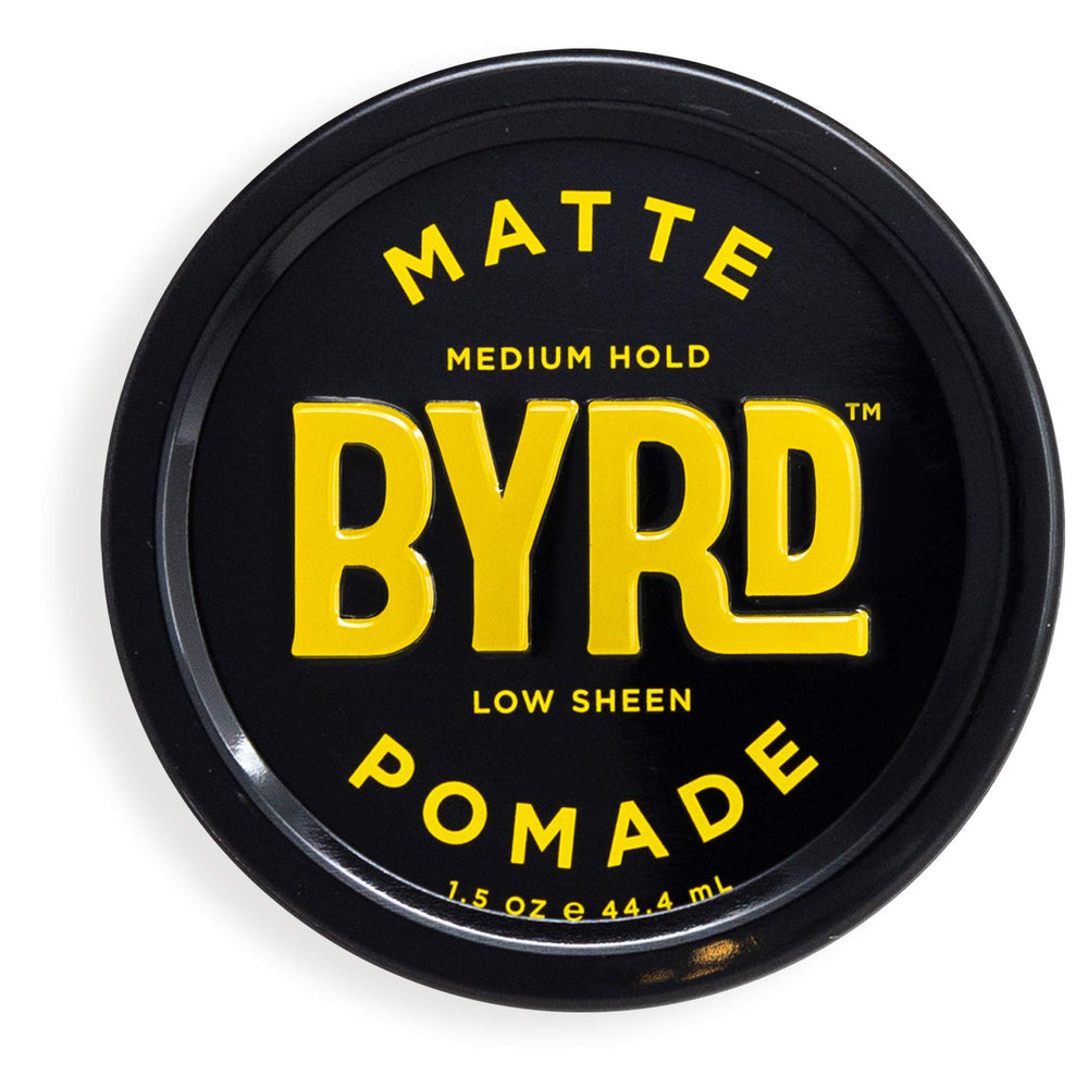BYRD Matte Pomade front packaging showing compact travel-friendly design and neutral styling
