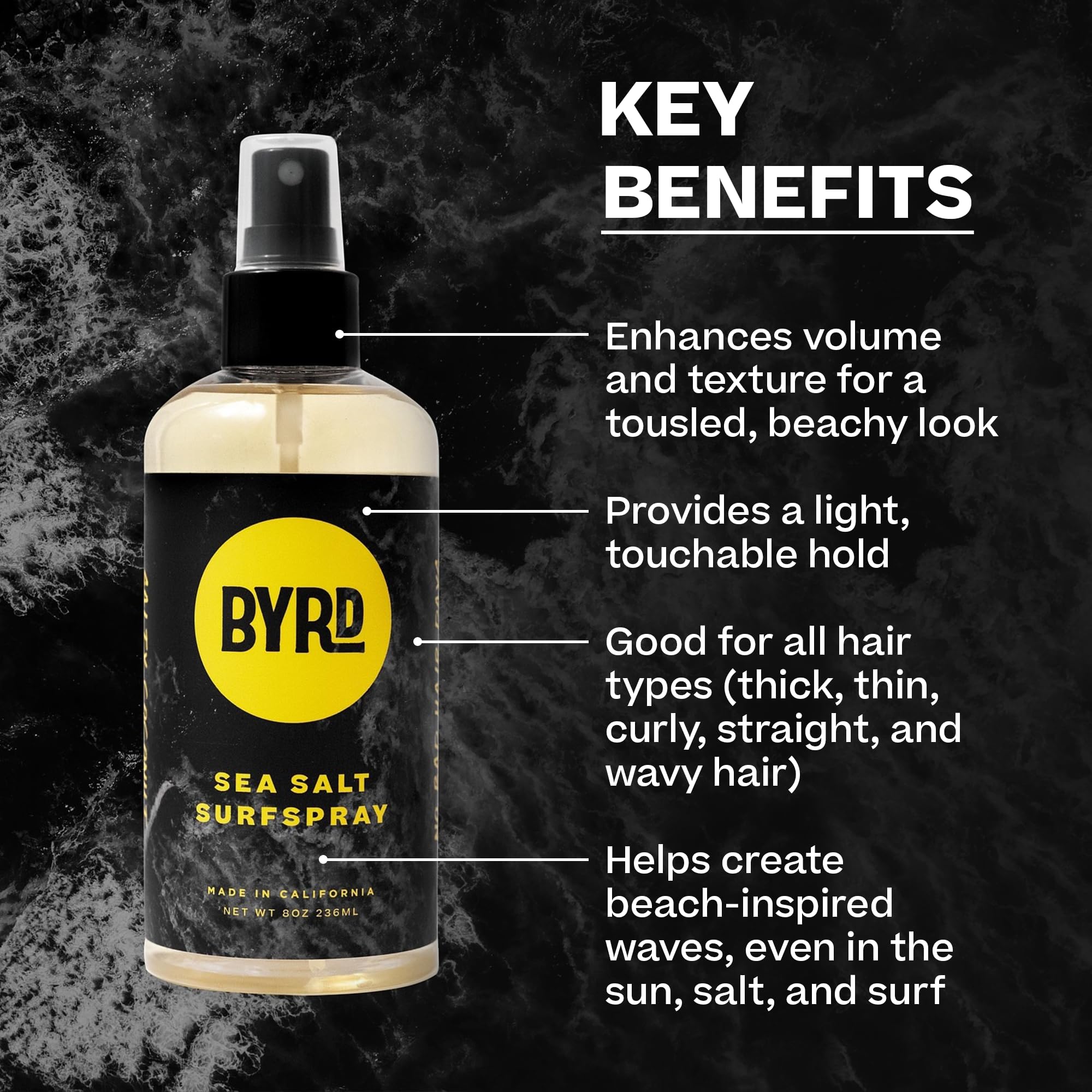 BYRD aerosol nozzle close-up demonstrating fine mist spray for even texture distribution