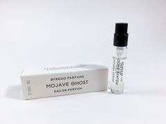 Byredo Mojave Ghost sample spray front view showing label and compact vial, perfect for testing