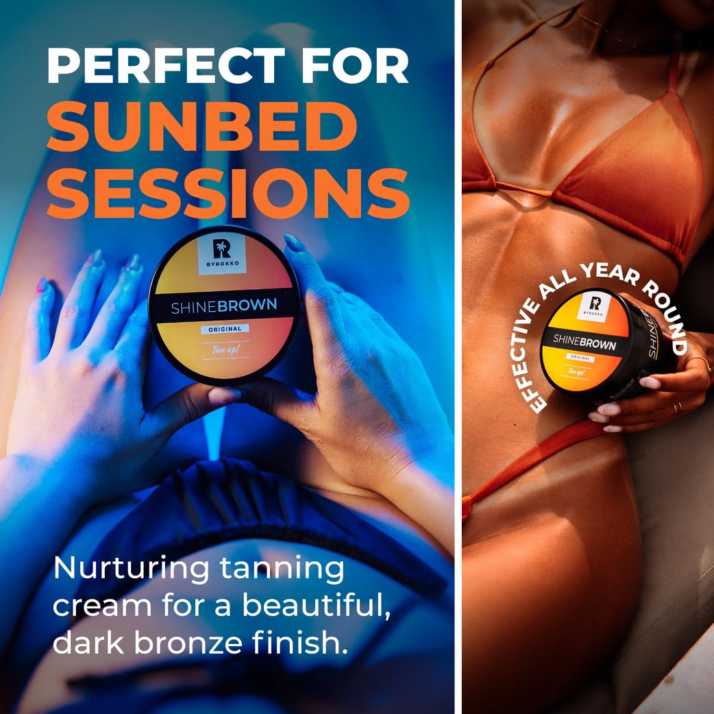 BYROKKO SHINEBROWN applied on model at beach showing bronzed glow benefit