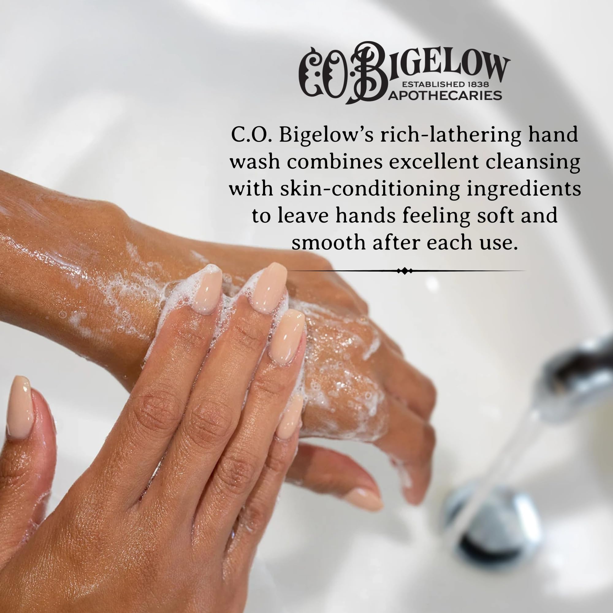 C. O. Bigelow foamy texture close-up showing rich lather that hydrates skin