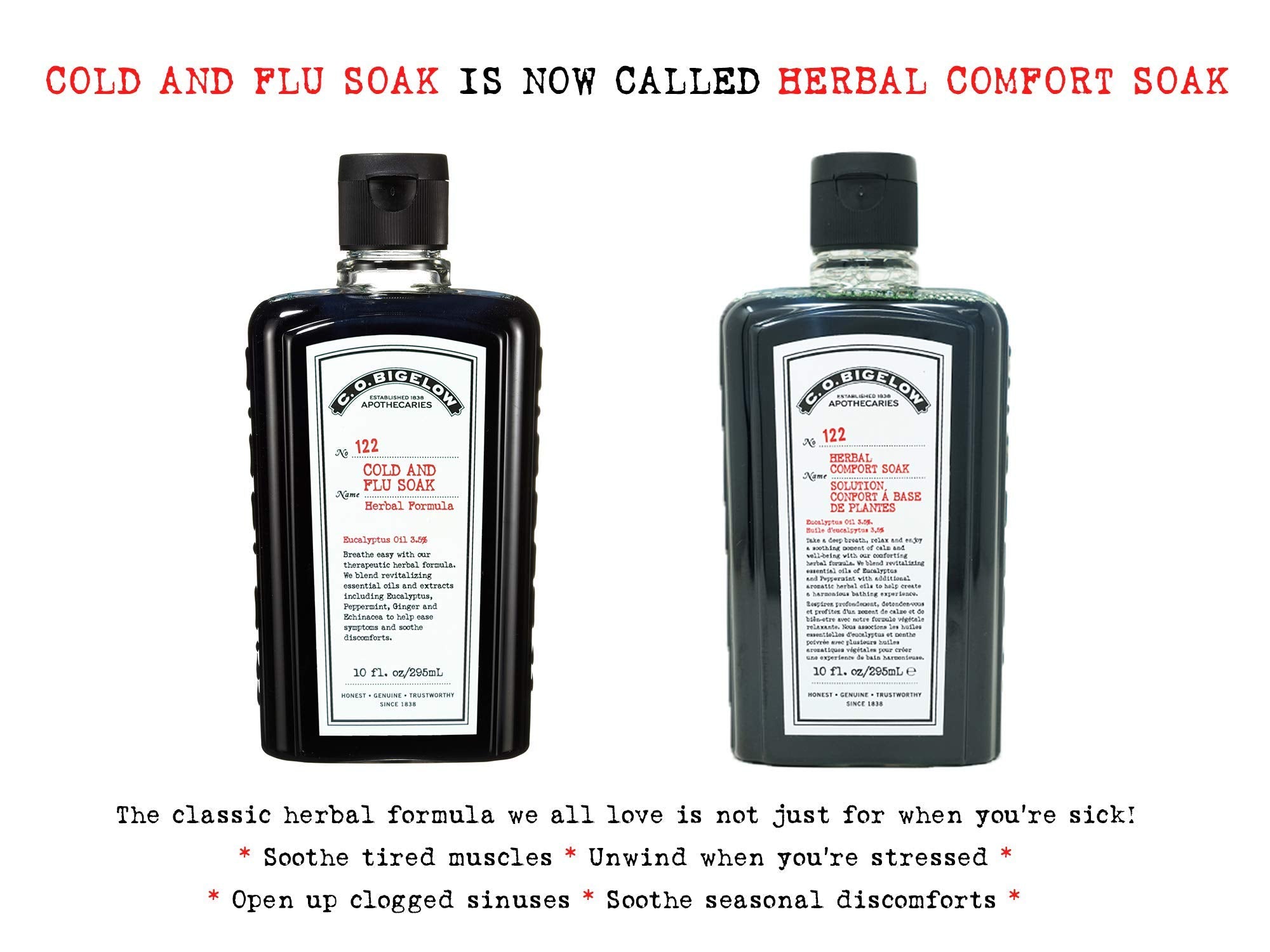 C. O. Bigelow soak dissolving in bathtub showing calming steam and at-home spa benefit