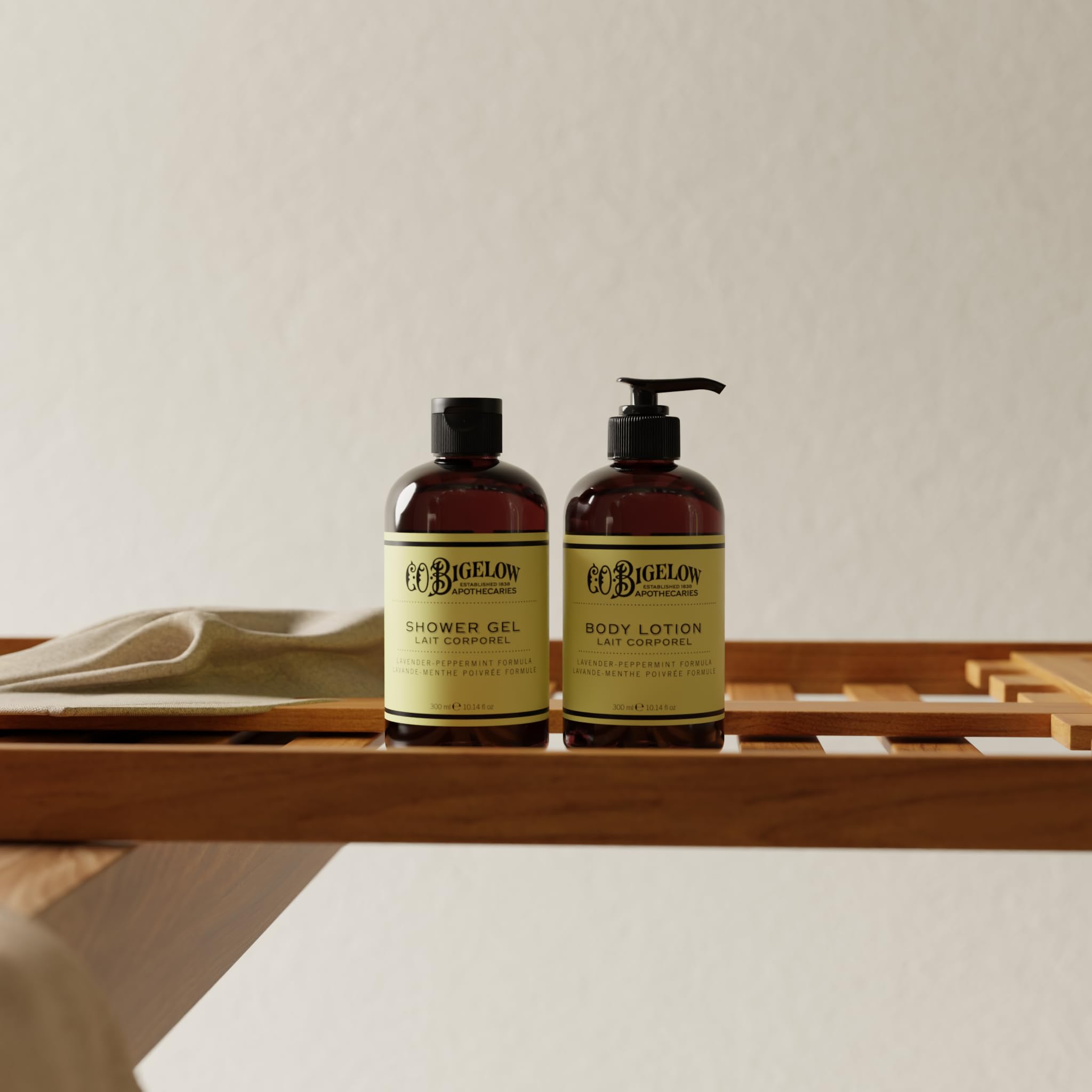 C. O. Bigelow bottle staged with lavender sprigs highlighting calming scent