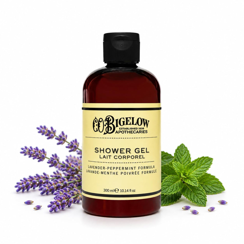 C. O. Bigelow front bottle view showing product and clean design benefits
