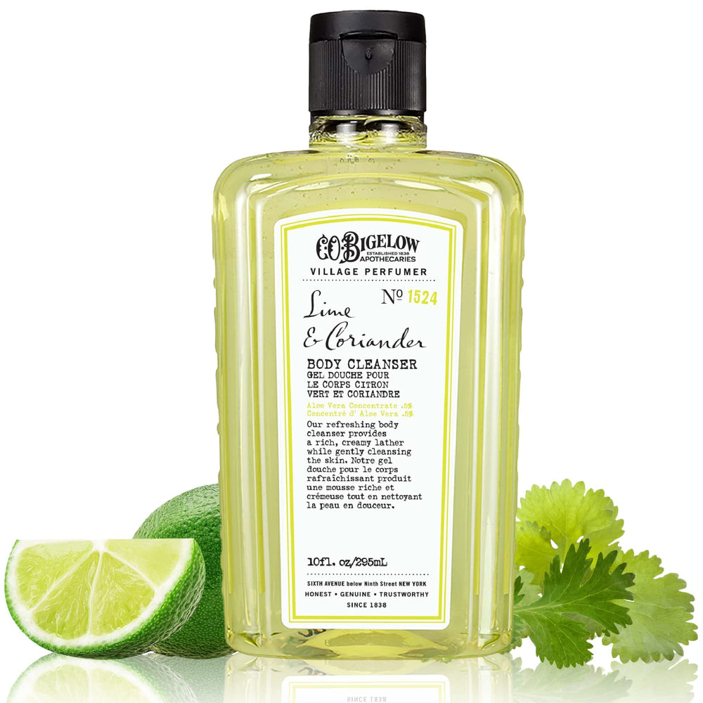 C. O. Bigelow front bottle showing lime coriander label and size benefit