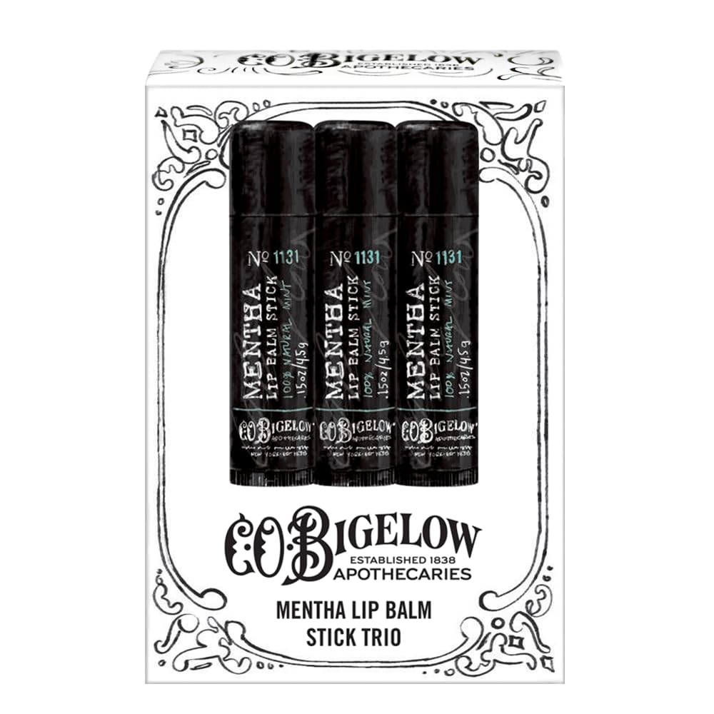 C. O. Bigelow lip balm applied on lips demonstrating cooling mint comfort