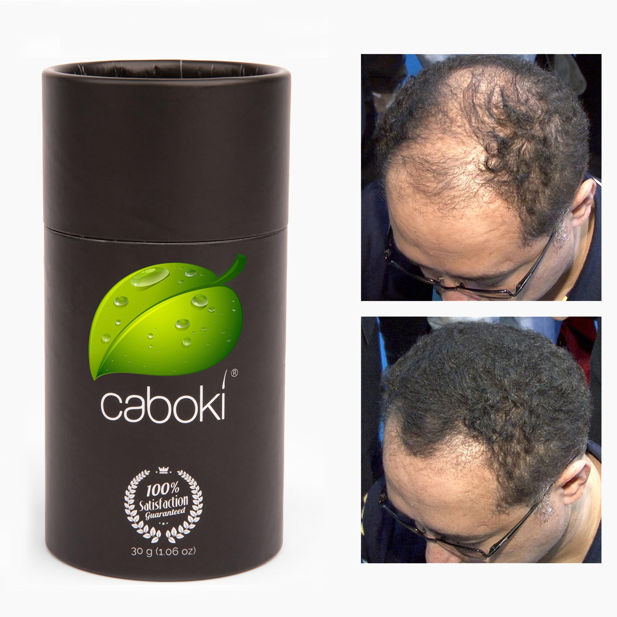 Man applying Caboki in front of mirror demonstrating easy daily touch-up benefit