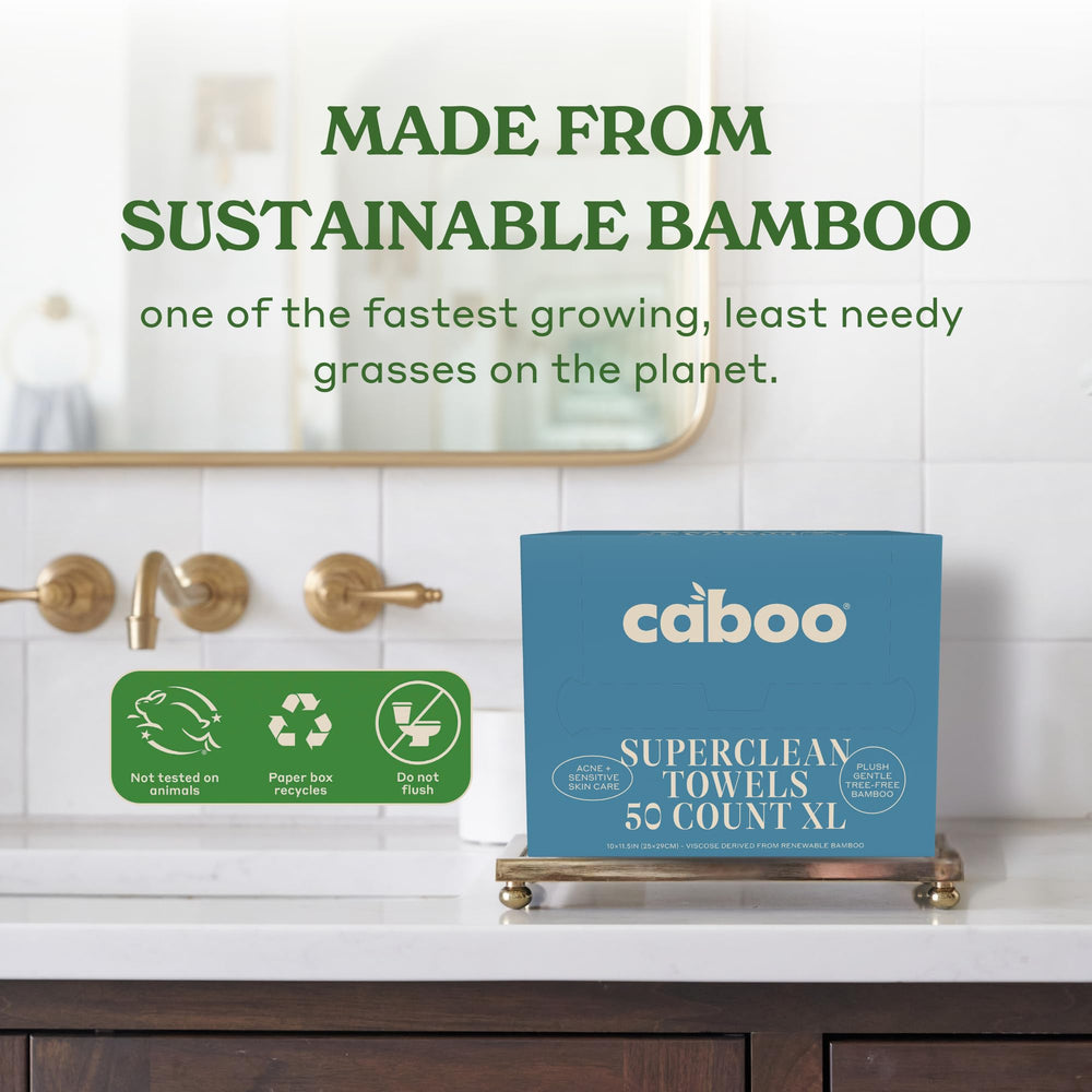 Caboo towel removing makeup showing effective, streak-free cleanse