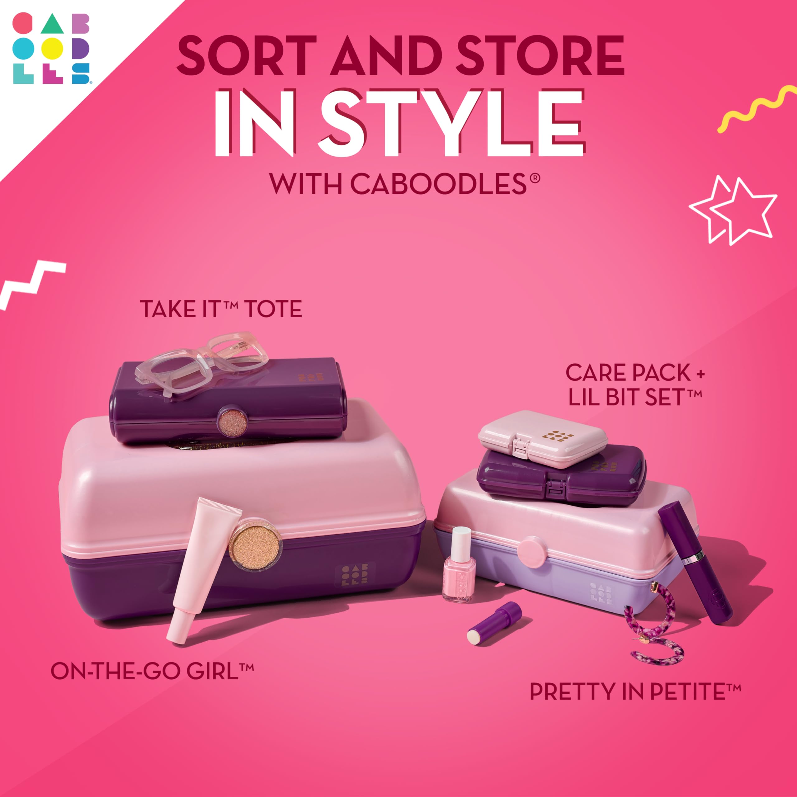 Caboodles case inside a suitcase showing travel compatibility and compact packing benefit fits luggage