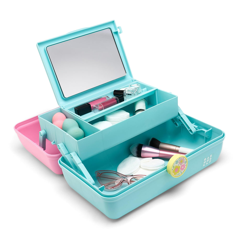 Caboodles in a backpack demonstrating portability and organized travel convenience