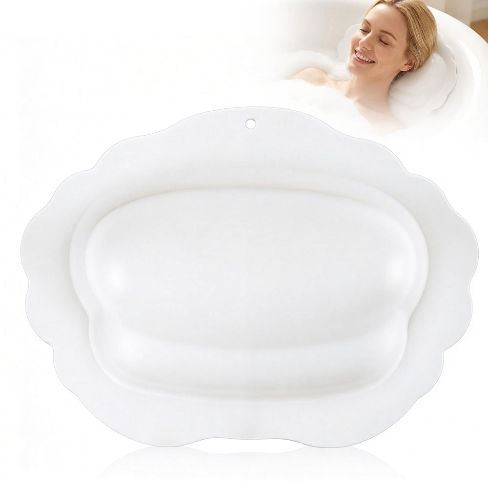 CabyGift front view of white bath pillow showing shape and secure fit benefit
