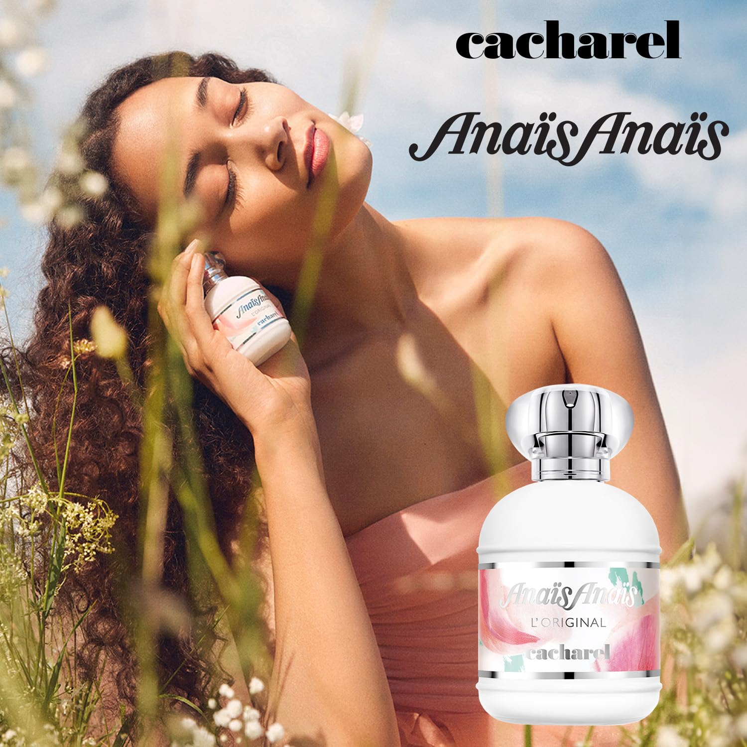 Cacharel Anais Anais held in hand to show bottle scale and convenient portable size