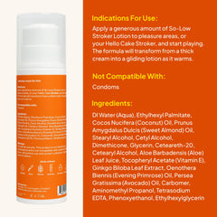 cake close-up of pump and label highlighting ingredients and clean packaging benefit