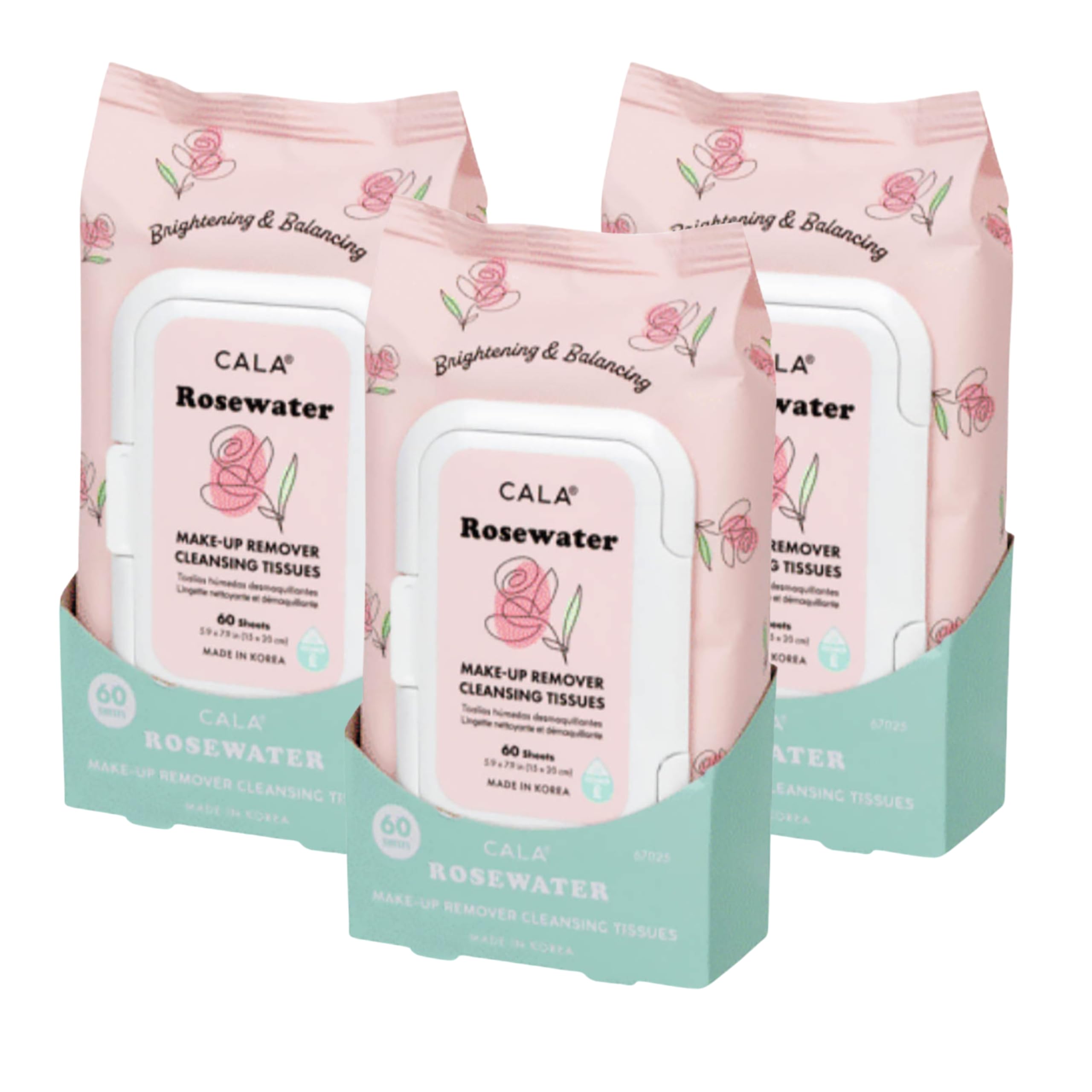 CALA front packaging showing rosewater wipes and quick cleansing benefit