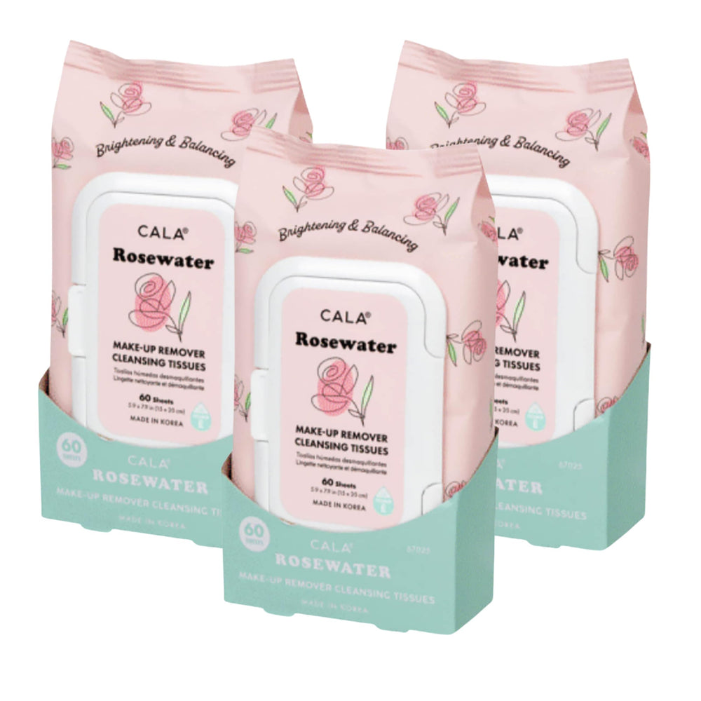 CALA front packaging showing rosewater wipes and quick cleansing benefit