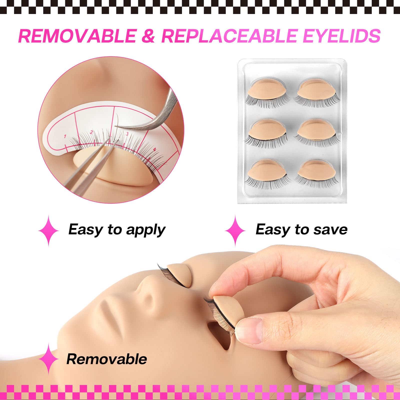 CALAILIS close-up of eyelid texture highlighting lifelike surface for accurate lash work