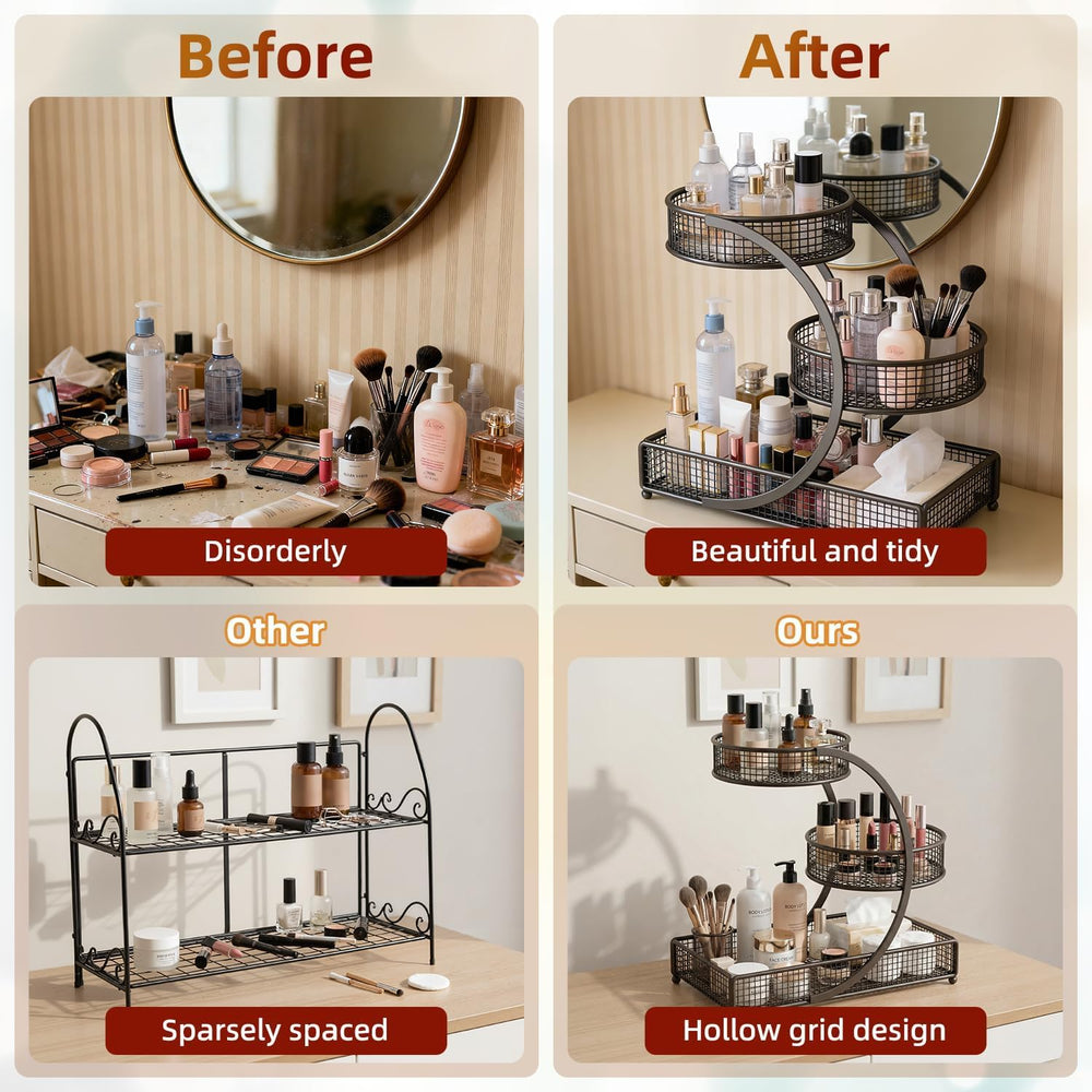 Calaytaly bottom shelf holding perfumes and palettes for stable heavy-item storage