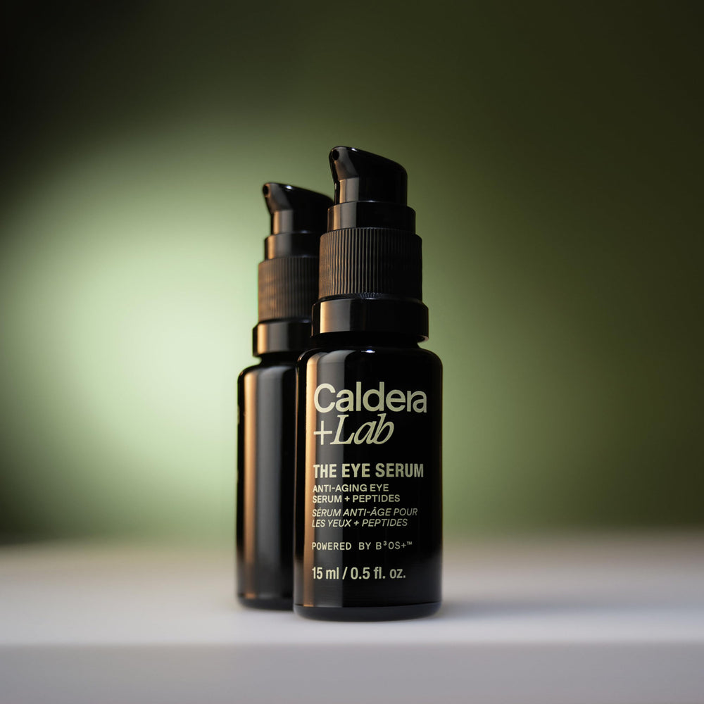 Caldera + Lab ingredients display with plant stems and peptide concept for nourishing antioxidant benefit