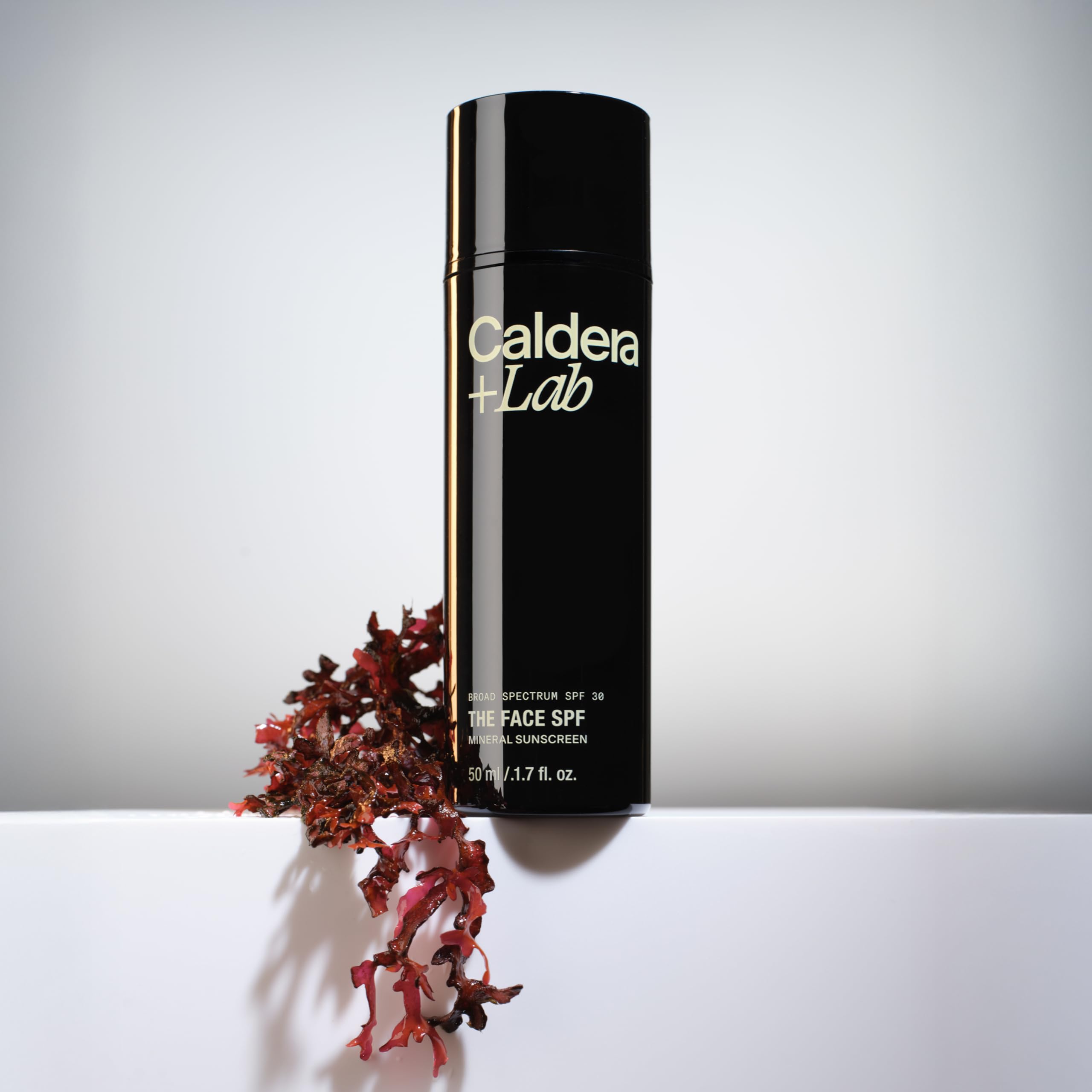 Caldera + Lab ingredient label close-up highlighting mineral filters and skin-friendly actives