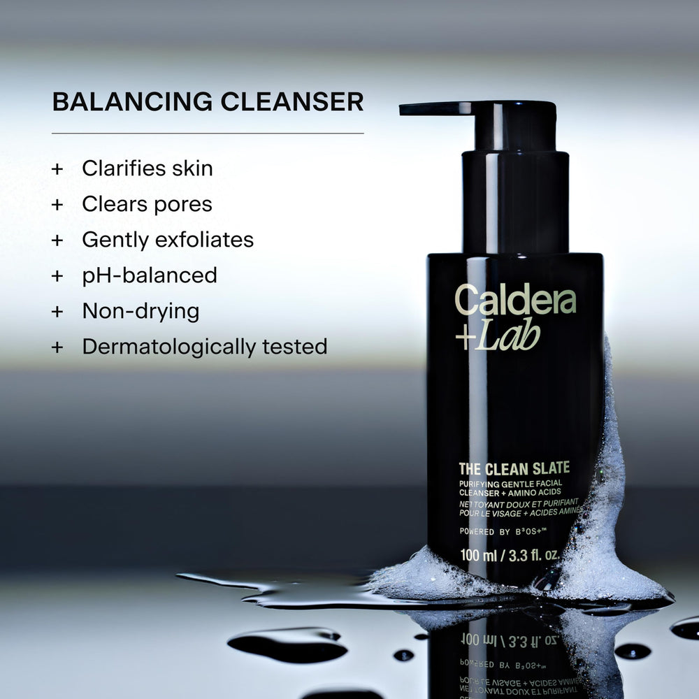 Caldera + Lab products staged in bathroom to show simple morning routine