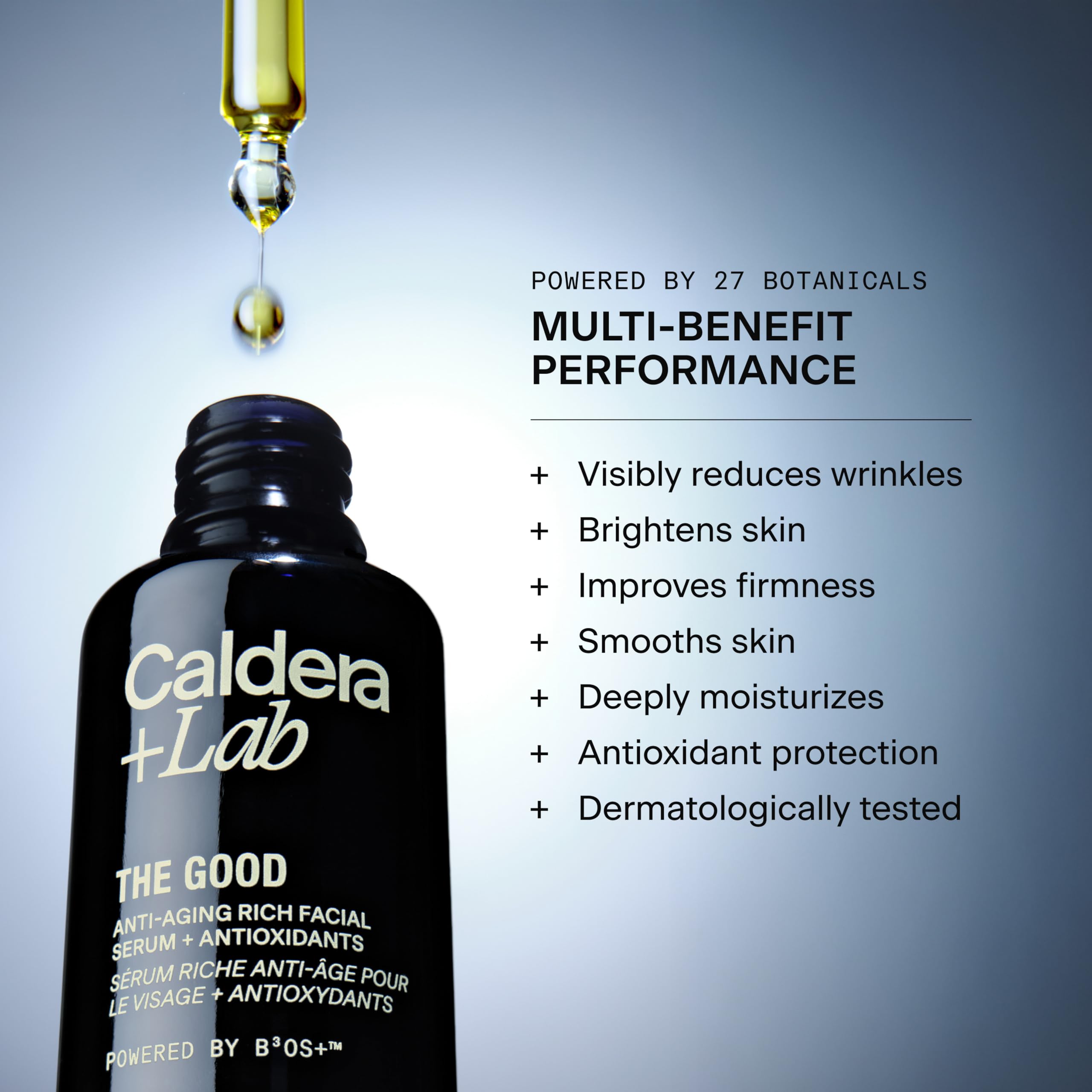 Caldera + Lab night serum dropper dispensing precise dose for rebuilding skin