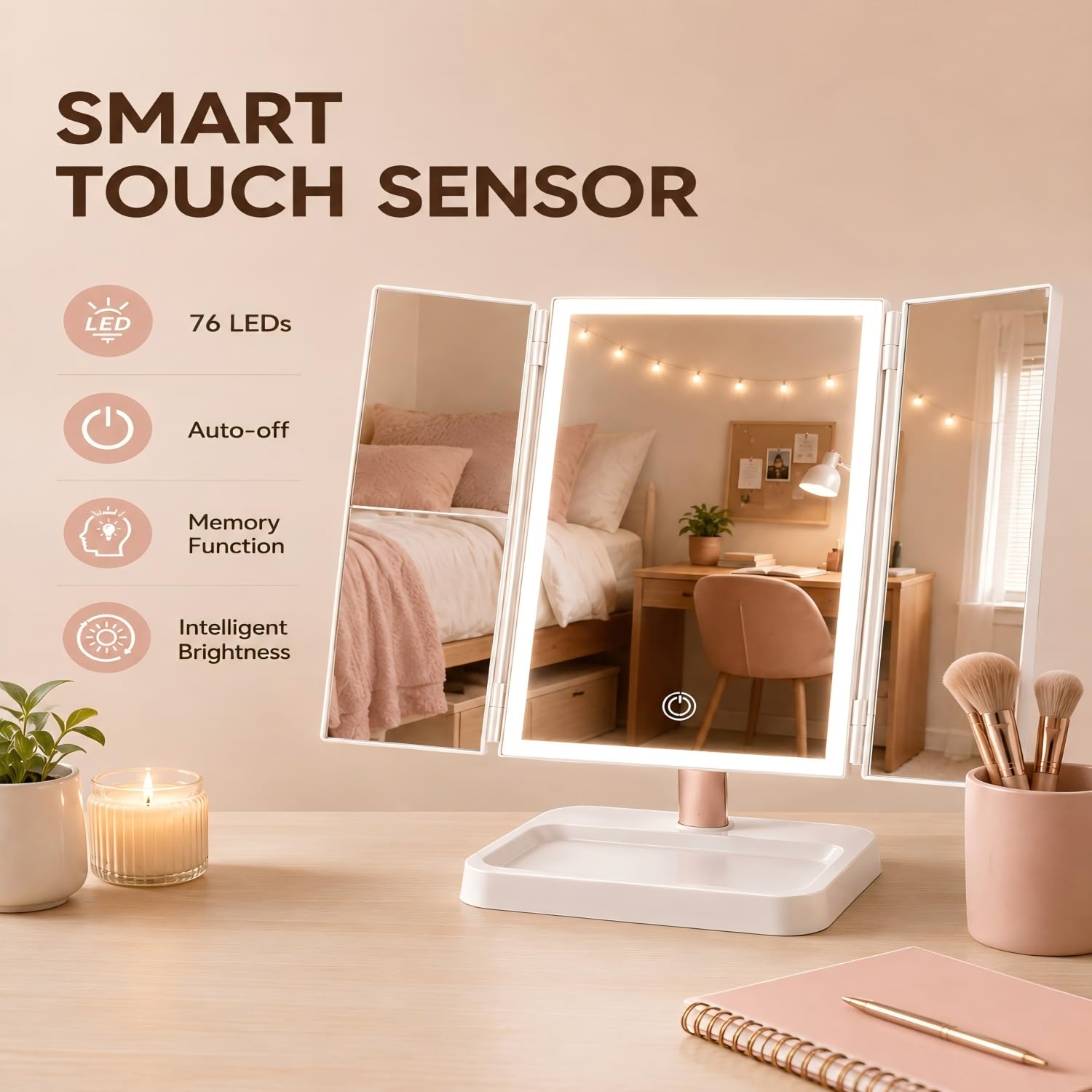 CALEPOP on dorm vanity displaying cordless convenience and style