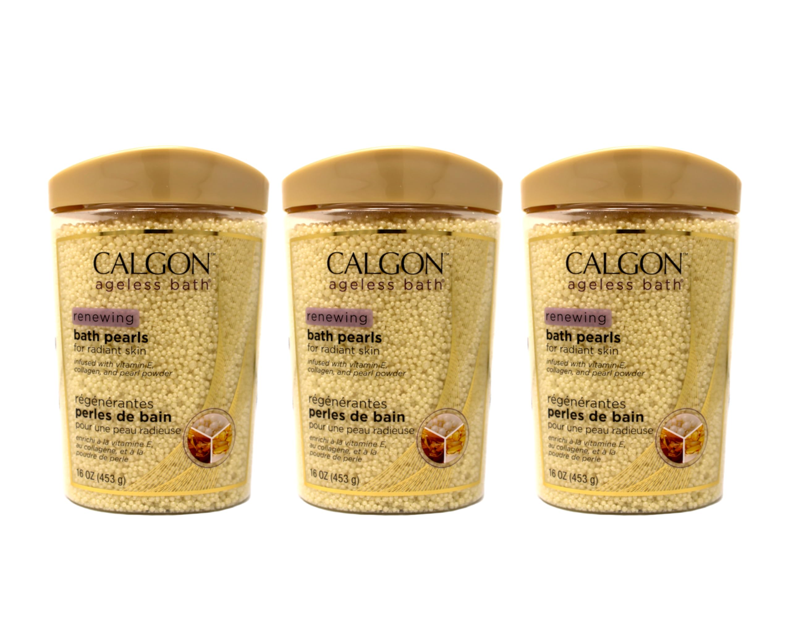 Calgon front packaging showing three 16 oz tubs and clear labeling for easy stocking