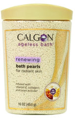 Calgon Ageless Bath Pearls front packaging showing jars and spa benefit